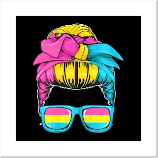 Pansexual Messy Bun LGBT-Q Cool Pan Pride Flag Mom Posters and Art